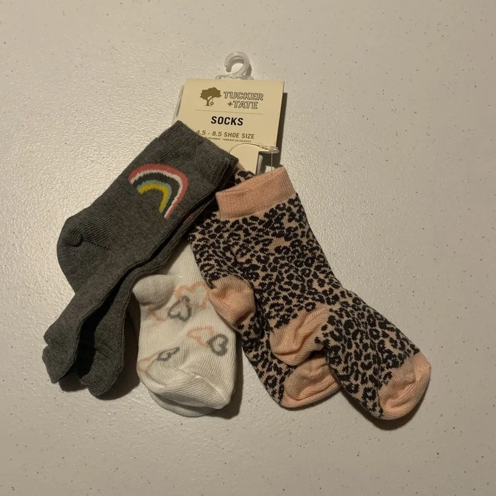 Tucker + Tate Nordstrom 3 Pack Socks Rainbow Girls Shoe Size 4.5-8.5 NWT 5179